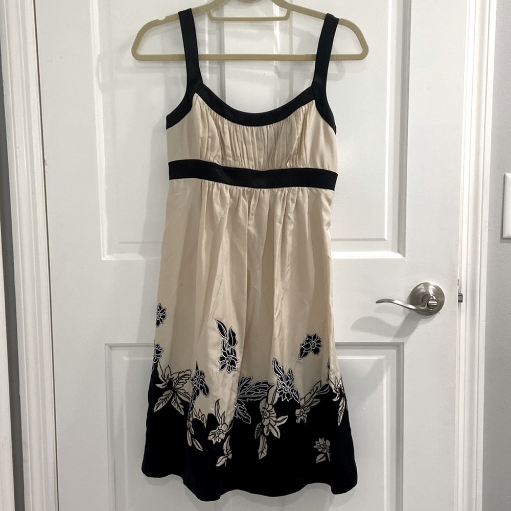 BCBG Maxazria cream and black dress with flowers